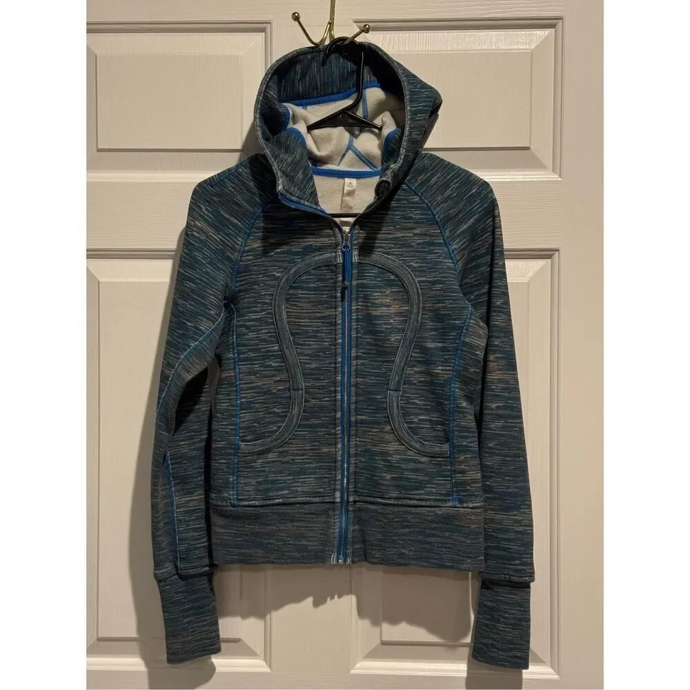 Lululemon Scuba Fleeece Blue Swirl Ribbed Panel Hoodie II Sweatshirt Women's 4